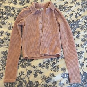 Aritzia Petal Velour Button Up Long Sleeve Top